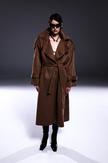 Taupe-Brown Oversize Trenchcoat