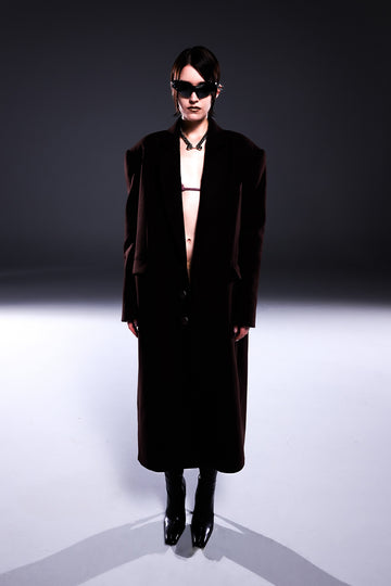 Chocolate Brown Oversize Coat With Shoulder Pads
