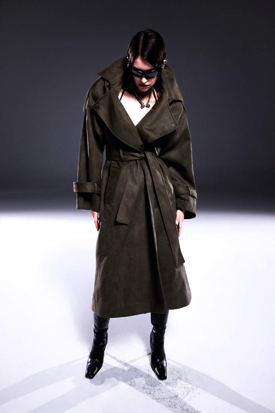 Khaki Suede Oversize Trenchcoat