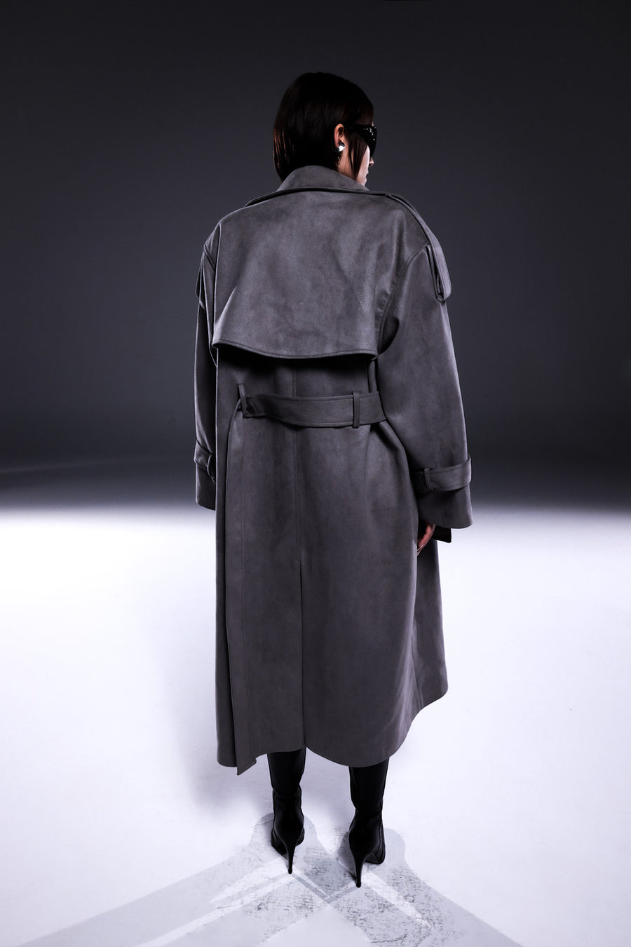 Grey Suede Oversize Trenchcoat