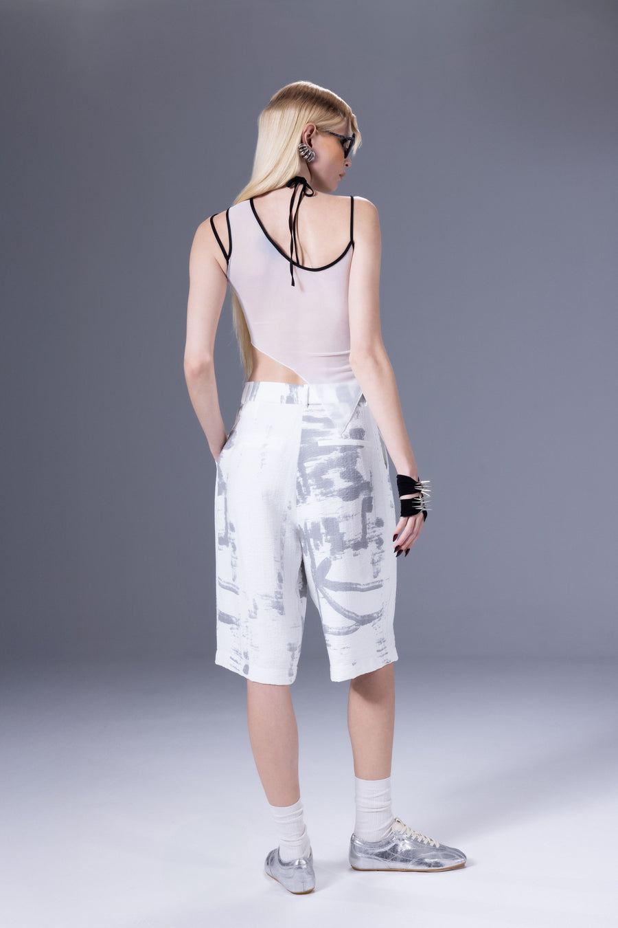 White Calligraphy Pleated Jorts