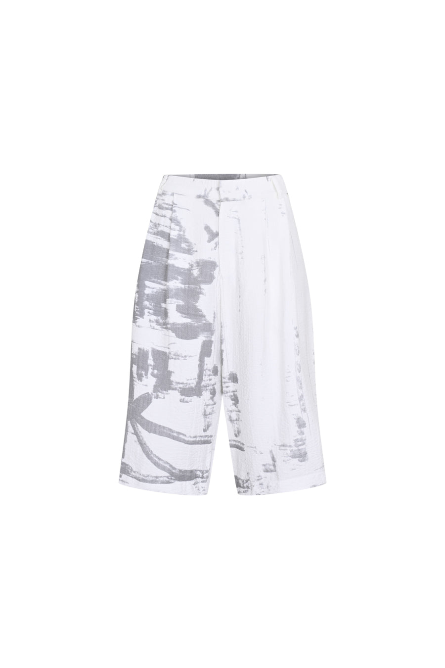White Calligraphy Pleated Jorts