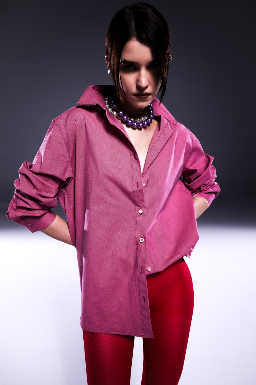 Hot-Pink Button-Down Oversize Shirt