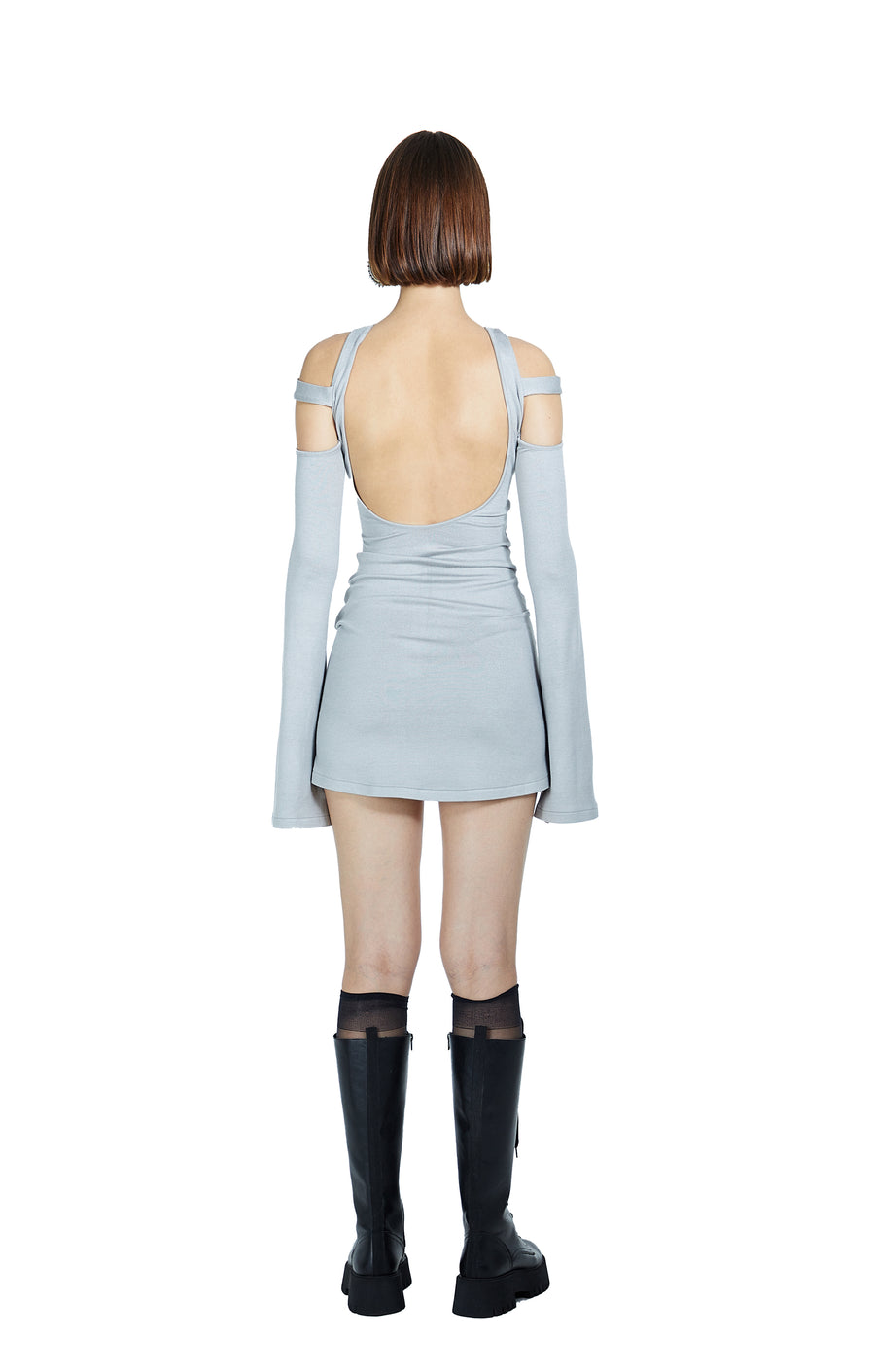 Knitted Grey Mini Backless Dress