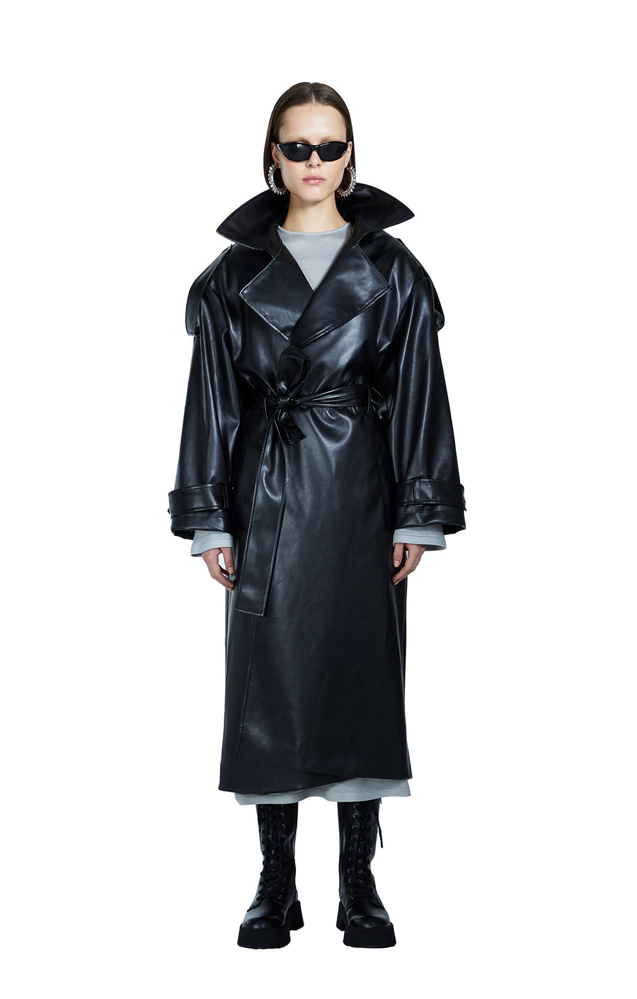 Faux Black Leather Women’s Coat