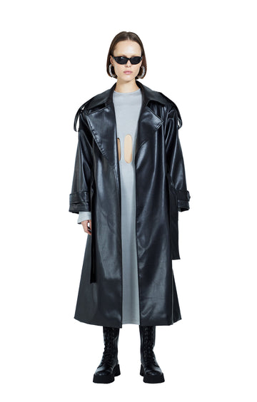 Faux Black Leather Women’s Coat